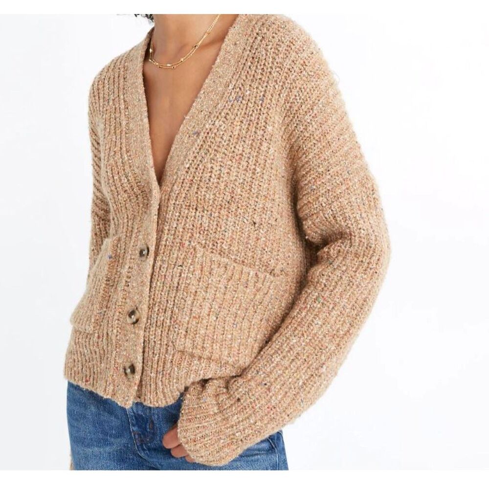 Madewell Speckled Rib Cardigan Sweater Rainbow Pockets XXS Wool Blend AF534